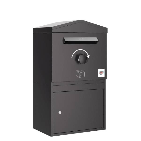 Paketbox Bamberg mit Spitzdach - Größe L in Schwarz | freistehend