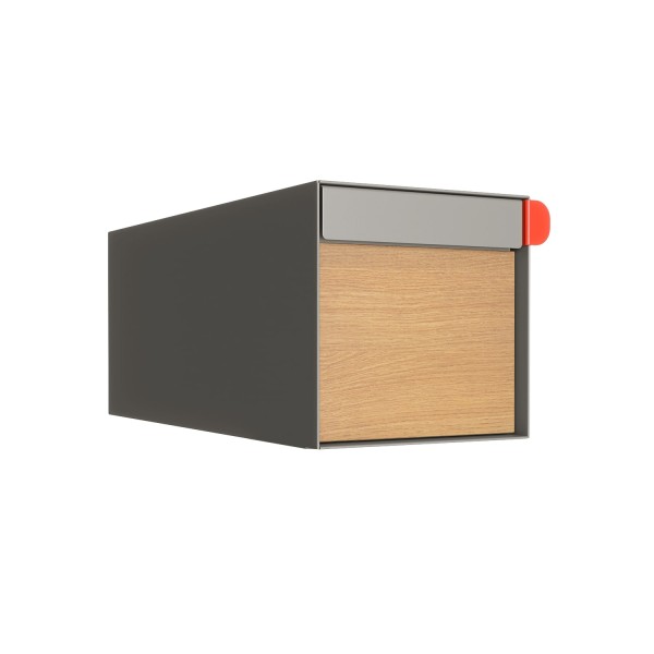 Amerikanischer Briefkasten Americano Grau mit Holzdekor-Front | Wand