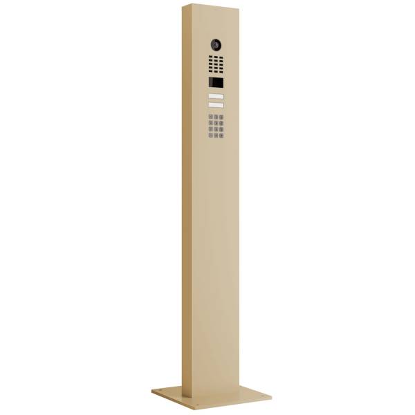 Gegensprechanlage mit Standfuß + Bodenplatte for Two Doorbird D1102KV mit Keypad Modul Beige