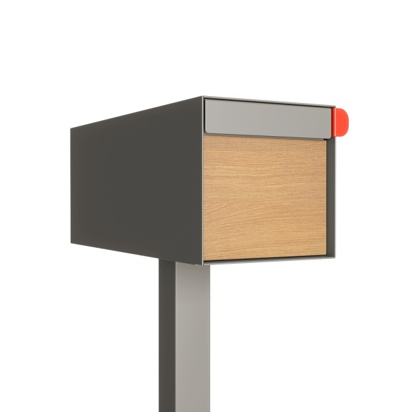 Amerikanischer Briefkasten Americano Grau mit Holzdekor-Front
