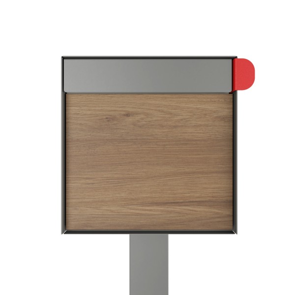 Amerikanischer Briefkasten Big Americano Grau Metallic mit Holzdekor-Front
