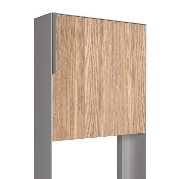 Standbriefkasten Porto Grau Metallic mit Holzdekor-Front