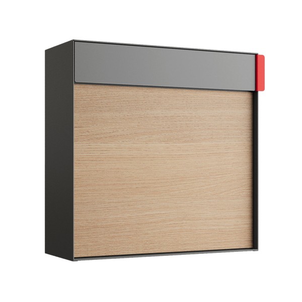 Wandbriefkasten Lathi in Grau Metallic mit Holzdekor-Front